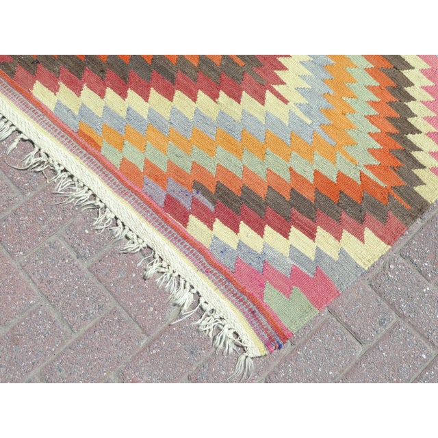 Mid 20th Century 1960's Classical Antalya Handwoven Turkish Kilim Boho Area Accent Rug For Sale - Image 6 of 11