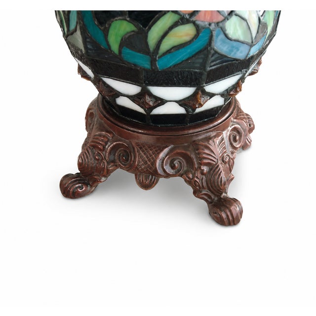 Vintage Tiffany-Style Floral Stained-Glass Table Lamp With Illuminated Base For Sale - Image 4 of 8