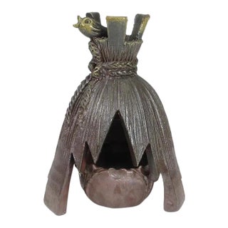 Contemporary Japanese Bizen Stoneware Incense Burner With Bird For Sale