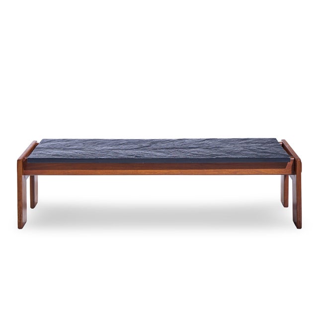 Adrian Pearsall for Craft Associates Mid Century Walnut and Slate Top Coffee Table This coffee table measures: 59.25 wide...