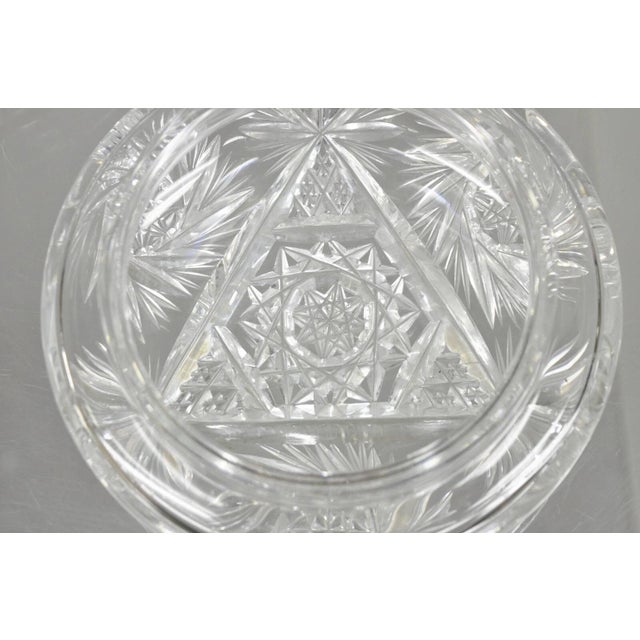 White Vintage Art Deco Bohemian Cut Crystal Glass Czech Ladies Vanity Powder Jar For Sale - Image 8 of 12