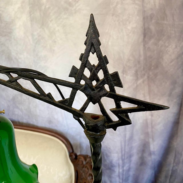 Vintage Art Deco Floor Lamp With Green Glass Tulip Shade For Sale - Image 12 of 15