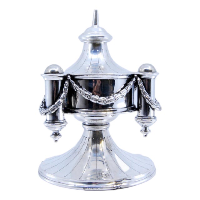 Silver Perfume Bottle with Round Base and Cord Application For Sale