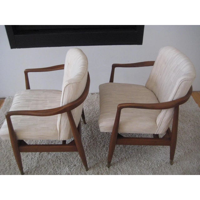 White Mid-Century Walnut Sculptural Arm Chairs - A Pair 1960s For Sale - Image 8 of 13