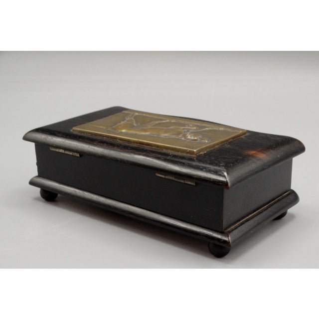Antique English Ebony Box With Bronze Hunting With Dog For Sale - Image 9 of 10
