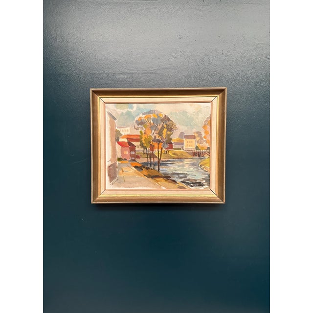 B. Lundqvist, Riverside Village, 1960s, Oil on Canvas, Framed For Sale - Image 4 of 18