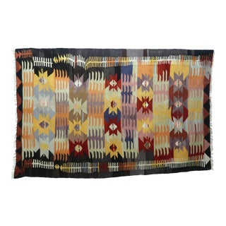 Vintage Turkish Kilim Colorfull Geometric Design Rug- 5′6″ × 8′5″ For Sale