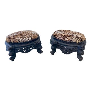 Burmese Oval Ottomans With Ocelot Style Covering - a Pair For Sale