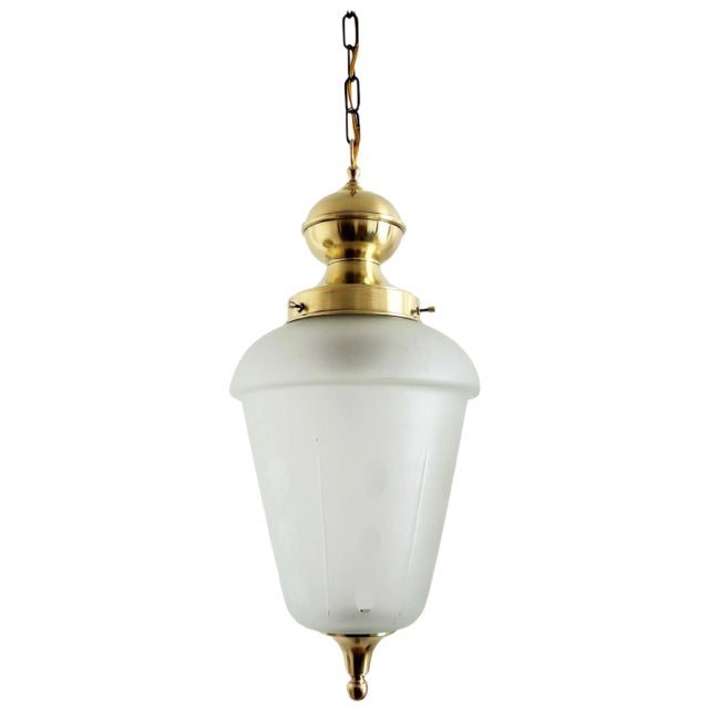 Italian Brass and Cut Glass Pendant Lamp, 1970s For Sale