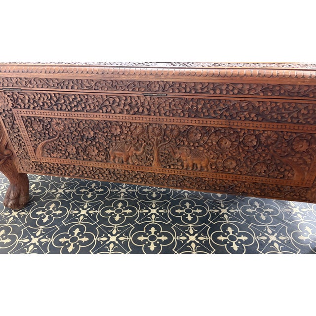 Antique Hand-Carved Indian Exotic Hardwood Dowry Chest, 1890s For Sale - Image 14 of 18