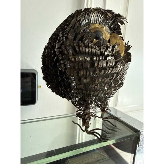 1960's Brutalist Owl Metal Figurine C Jere Bustamante Style For Sale - Image 4 of 5