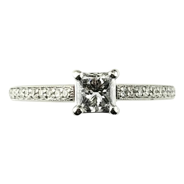 Late 20th Century 14k White Gold Square Cut Diamond Engagement Ring For Sale