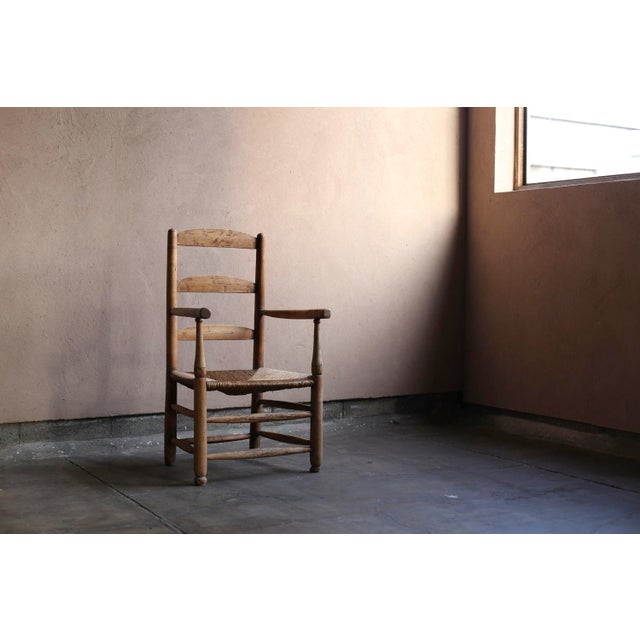 Folk Art Antique Primitive Arm Rash Chair From France For Sale - Image 3 of 11