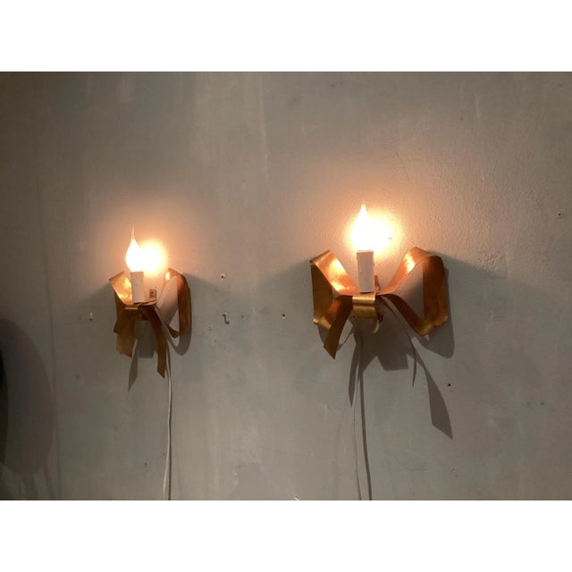 Metal Gold Leaf Butterfly Bow Wall Lights, 1980s, Set of 2 For Sale - Image 7 of 7