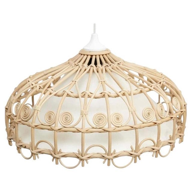 Rustic Traditional Rattan Ceiling Lamp, 1980 For Sale - Image 10 of 10