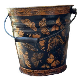 Late 19th Century Antique English Fire Bucket With Decoupage in Butterfly Motif For Sale