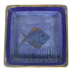 Vintage Signed D’Casa Handmade Square Pottery Fish Dish Plate