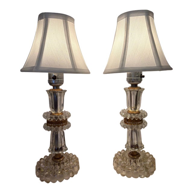 Vintage 1930's Crystal Round Boudoir Lamps - a Pair For Sale