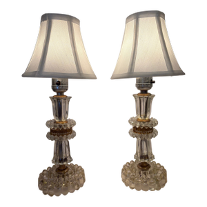 Vintage 1930's Crystal Round Boudoir Lamps - a Pair