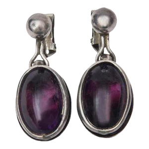 Vintage Amethyst and Sterling Silver Drop Dangle Clip on Earrings Pair Of