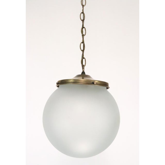 Mid-Century Modern Mid 20th Century Mid Century Modern Frosted Glass Globe Chain Pendant Light For Sale - Image 3 of 9