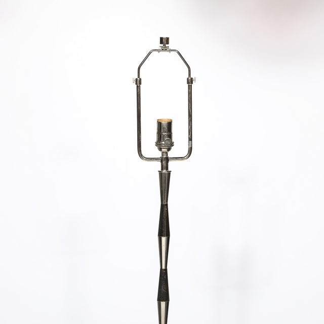 Silver 1960s Pair of MidCentury Geometric Polished Nickel & Gunmetal Floor Lamps by Gio Ponti For Sale - Image 8 of 15