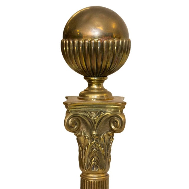 Metal Decorative Vintage Neoclassical-Inspired Brass and Iron Andirons For Sale - Image 7 of 8