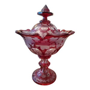 Early 1900s Antique Bohemian Glass Moser Cranberry Covered Centerpiece