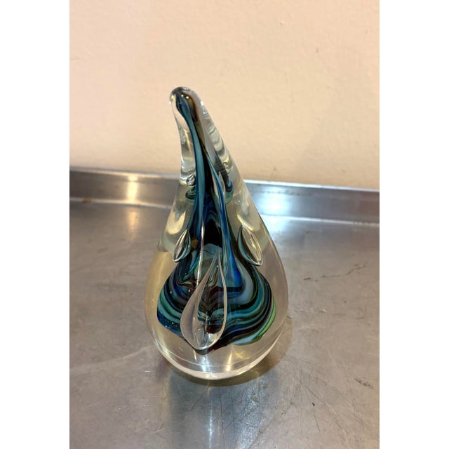 1960s Murano style teardrop glass paper weight/sculpture; signed "AJ" at base. Excellent condition.