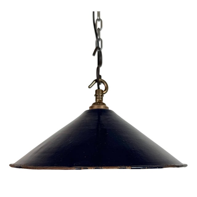 Industrial British Dark Blue Enamel Factory Pendant Lamp, 1950s For Sale