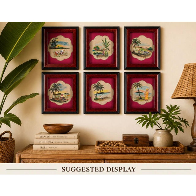 Bring warmth and character to your home with this charming set of six vintage tropical folk art shadowbox pictures. Each...
