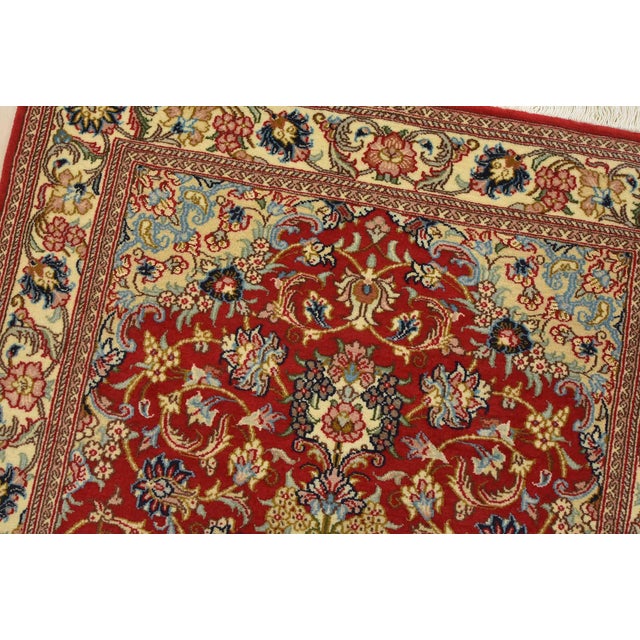 Fine Qom Rug 3’4” X 4’11” Red Wool/Silk Traditional Hand-Knotted Carpet For Sale In Philadelphia - Image 6 of 12