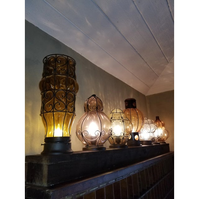 1950s Wrought Iron & Murano Blown Glass Lamps on Board For Sale - Image 5 of 13