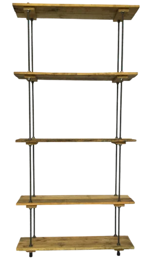 Bauhaus Tall Recycled Wood and Metal Rod Adjustable Bookcase Shelf