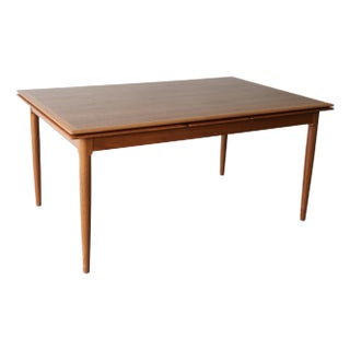 1950s Danish Modern Teak Dining Table With Extensions, Restored W/ Book Matched Top For Sale