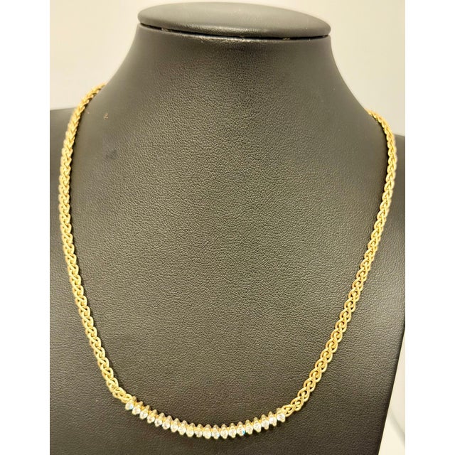 Vintage 1 Ct White Diamond Necklace 14 Karat Yellow Gold, 15 Inch Long For Sale - Image 4 of 18