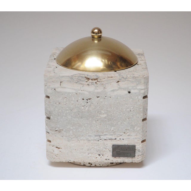 1970s Vintage Italian Travertine and Brass Decorative Cube Box by Passeri for Ark Line For Sale - Image 5 of 12