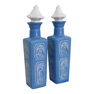 Jim Beam Bar Liquor Decanter Bottle Blue Decanter With Stoper a Pair 4445b For Sale