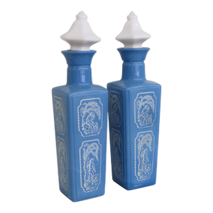 Jim Beam Bar Liquor Decanter Bottle Blue Decanter With Stoper a Pair 4445b