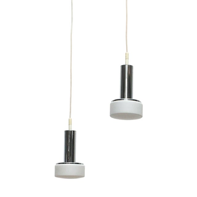 Mid-Century Space Age German Model P105 Glass and Chrome Pendant Lamps from Staff, 1960s, Set of 2 For Sale