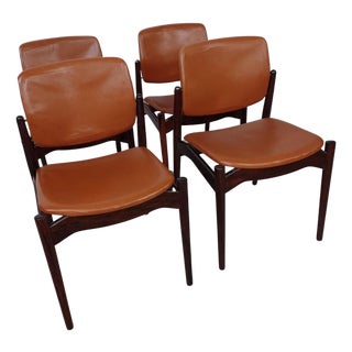 Restored Rosewood Dining Chairs with Upholstery by Erik Buch, 1960s, Set of 4 For Sale