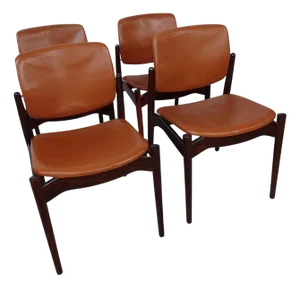 Restored Rosewood Dining Chairs with Upholstery by Erik Buch, 1960s, Set of 4