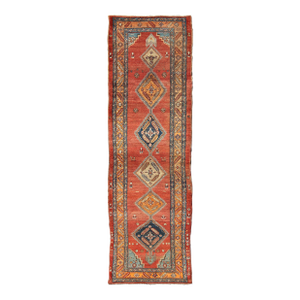 Late 19th Century Antique Persian Bakshaish Rug With Tribal Medallions in Red 3'6"x11'3"