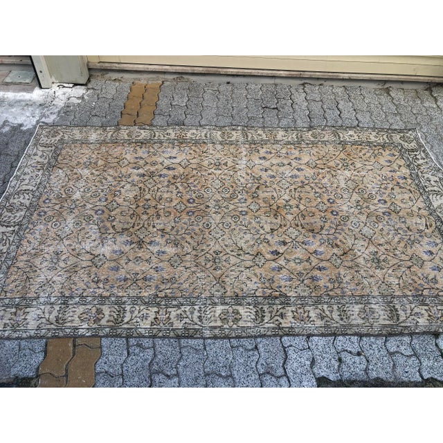 Vintage Oushak Naturel Turkish Rug For Sale - Image 6 of 11