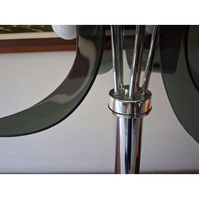 Robert Sommeman Style Vintage Space Age Chrome 1970's 5 Light Waterfall Lamp With Smoked Lucite Petals. For Sale - Image 10 of 15