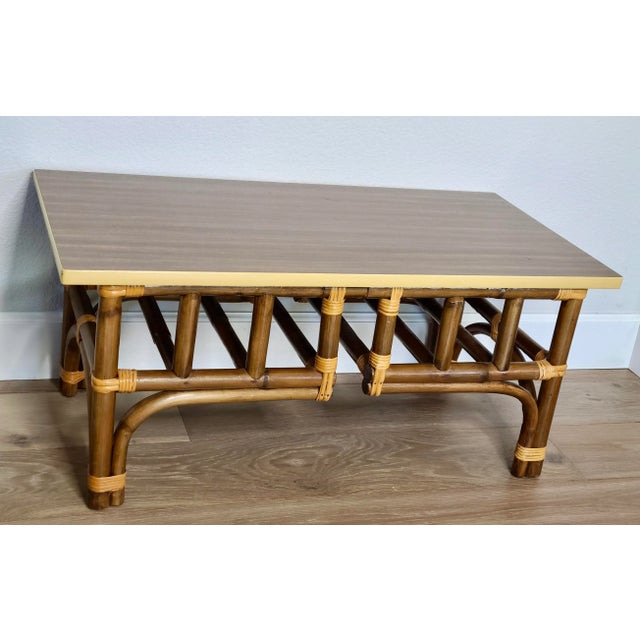 Milo Baughman Calif-Asia Mid Century Rattan & Formica Rectangular Coffee Table For Sale - Image 12 of 13