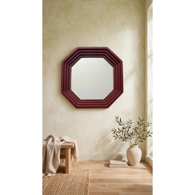 Vintage Octagonal Burgundy Top Mirror, 1960s For Sale - Image 3 of 7