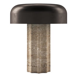 FLUTED COLUMN Rechargeable Cordless LED Table Lamp, 3-Levels Brightness Touch Sensor Control, Travertine / Chocolate Bronze For Sale