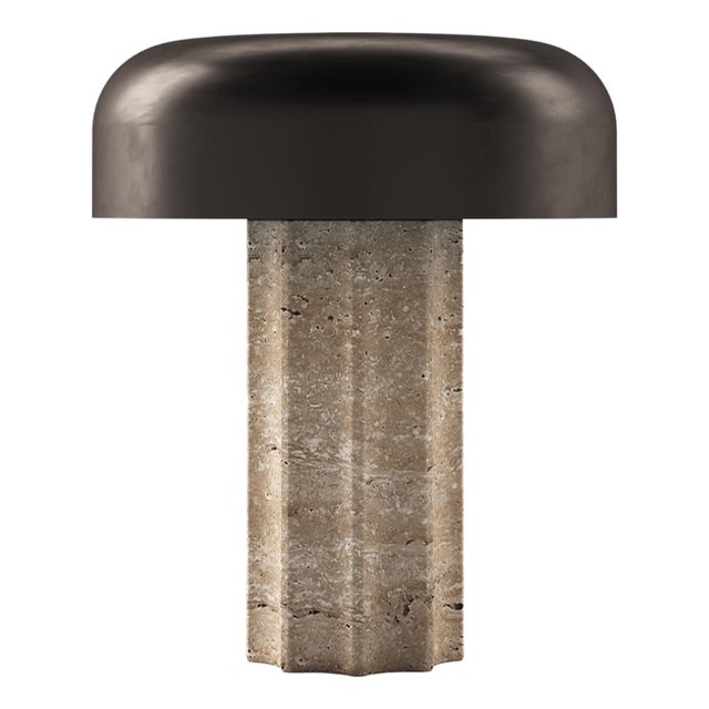 FLUTED COLUMN Rechargeable Cordless LED Table Lamp, 3-Levels Brightness Touch Sensor Control, Travertine / Chocolate Bronze For Sale