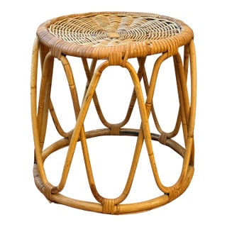 Vintage Bentwood Rattan Stand With Woven Top For Sale